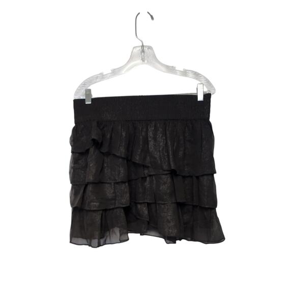 American Eagle Outfitters Ruffled Tiered Skirt Size Large Color Black/Silver - Picture 1 of 8